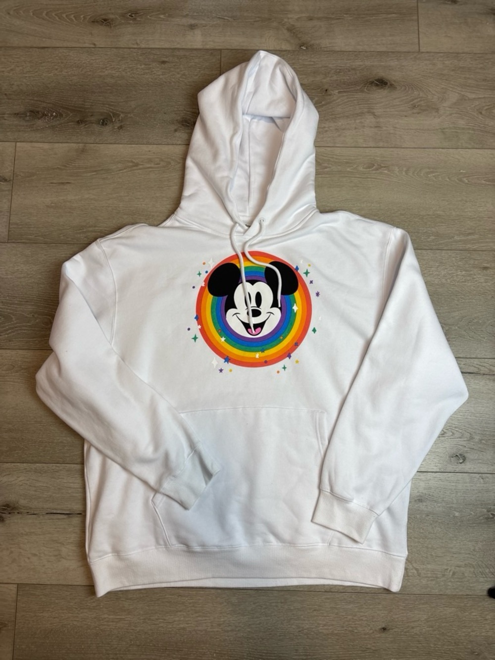 White Kids Hoodie with Rainbow Character Graphic